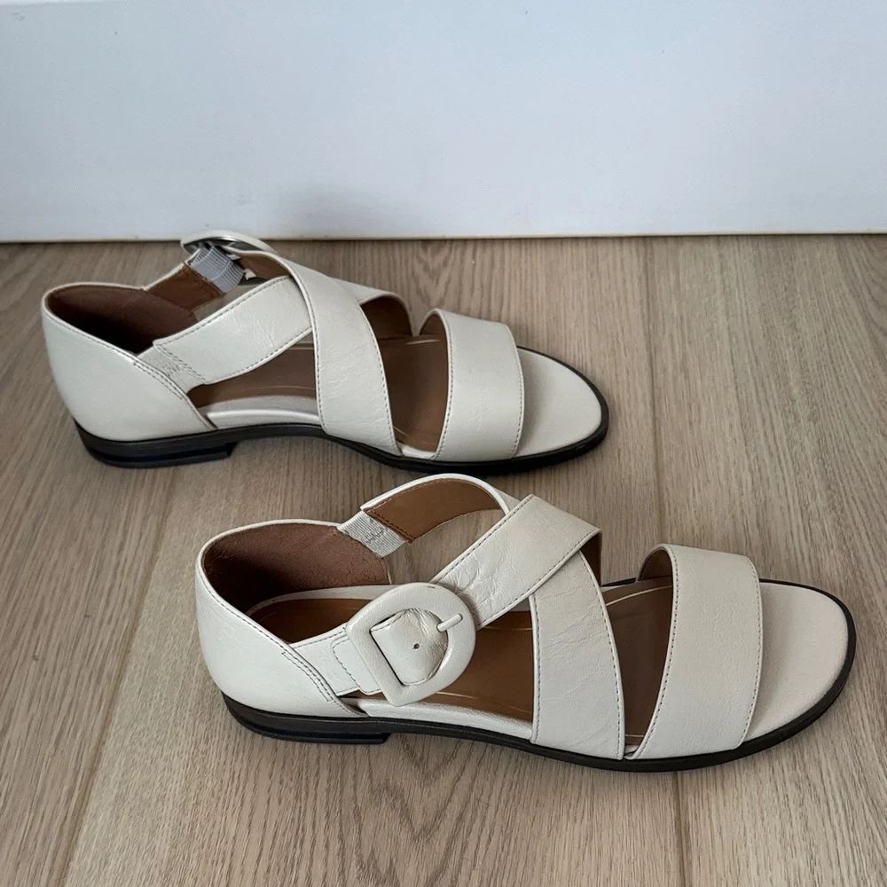 Vionic Pacifica Women's Leather Sandals, Cream Strappy Flats, Size 8 - Picture 8 of 12